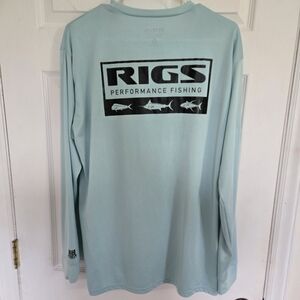 Rigs Performance Fishing Shirt Men's L Light Blue Long Sleeve UPF 50+ EUC